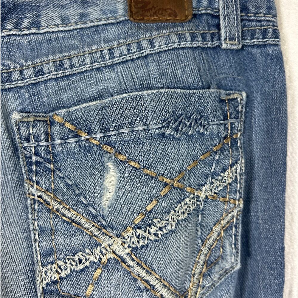 BKE Jeans 31x31.5 Sabrina Low Rise Flare Vintage Y2K Distressed Blue Denim